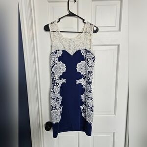 Sexy Blue and White Lace Detailing Dress by VENUS